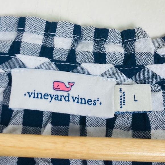 Vineyard Vines blue and white checked plaid blouse with ruffle cap sleeves. L - Picture 7 of 7